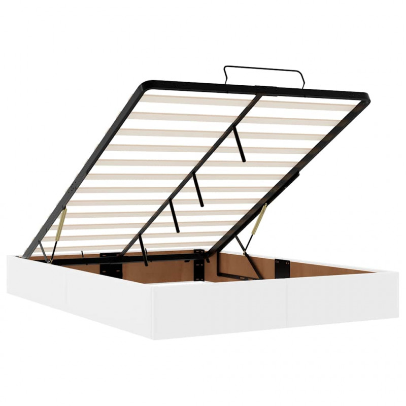 Łóżko otomana z materacami i LED, biała, 140x190cm, ekoskóra