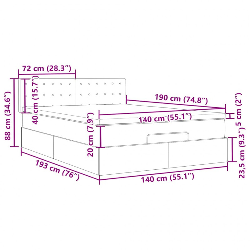 Łóżko otomana z materacami i LED, cappucino, 140x190cm ekoskóra
