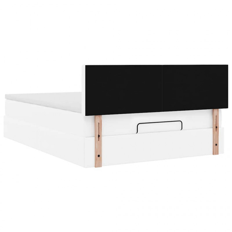 Łóżko otomana z materacami i LED, biała, 140x200cm, ekoskóra