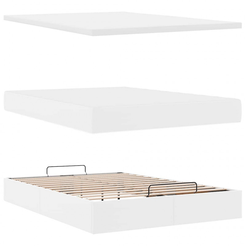 Łóżko otomana z materacami i LED, biała, 140x200cm, ekoskóra