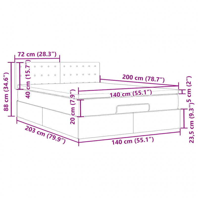 Łóżko otomana z materacami i LED, biała, 140x200cm, ekoskóra