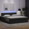 Łóżko otomana z materacami i LED, czarna, 160x200cm, ekoskóra