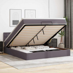 Łóżko otomana z materacami i LED, szara, 160x200cm, ekoskóra
