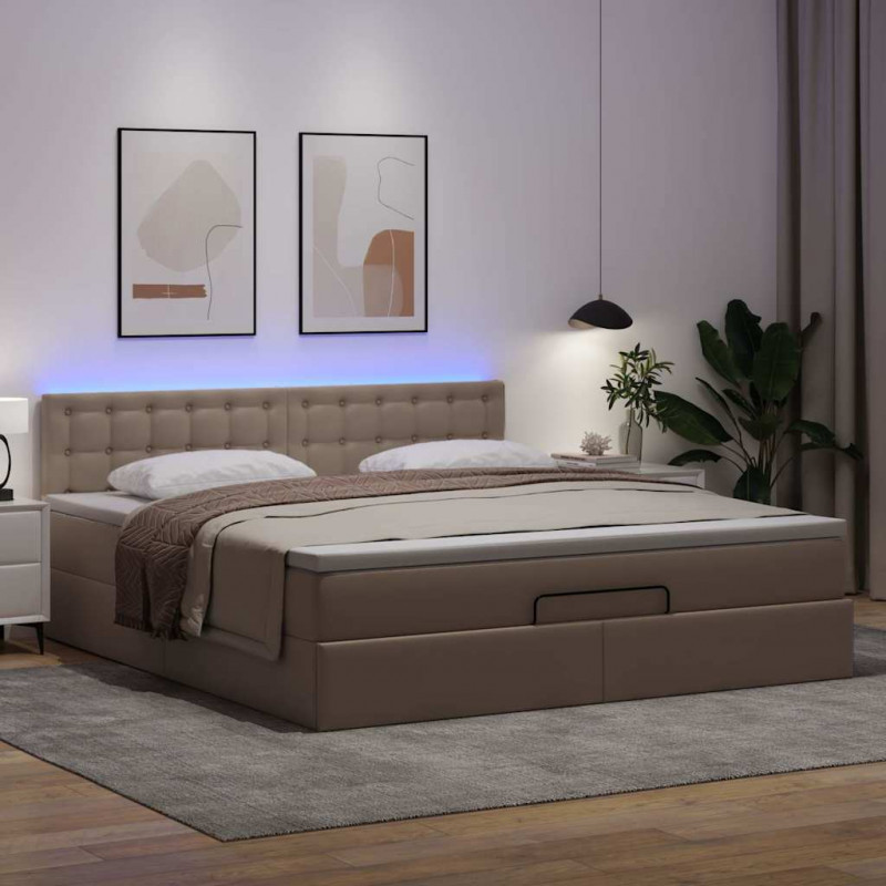 Łóżko otomana z materacami i LED, cappucino, 160x200cm ekoskóra