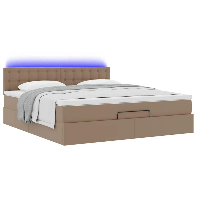 Łóżko otomana z materacami i LED, cappucino, 160x200cm ekoskóra