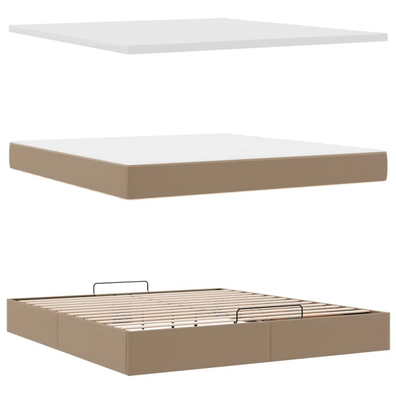 Łóżko otomana z materacami i LED, cappucino, 160x200cm ekoskóra