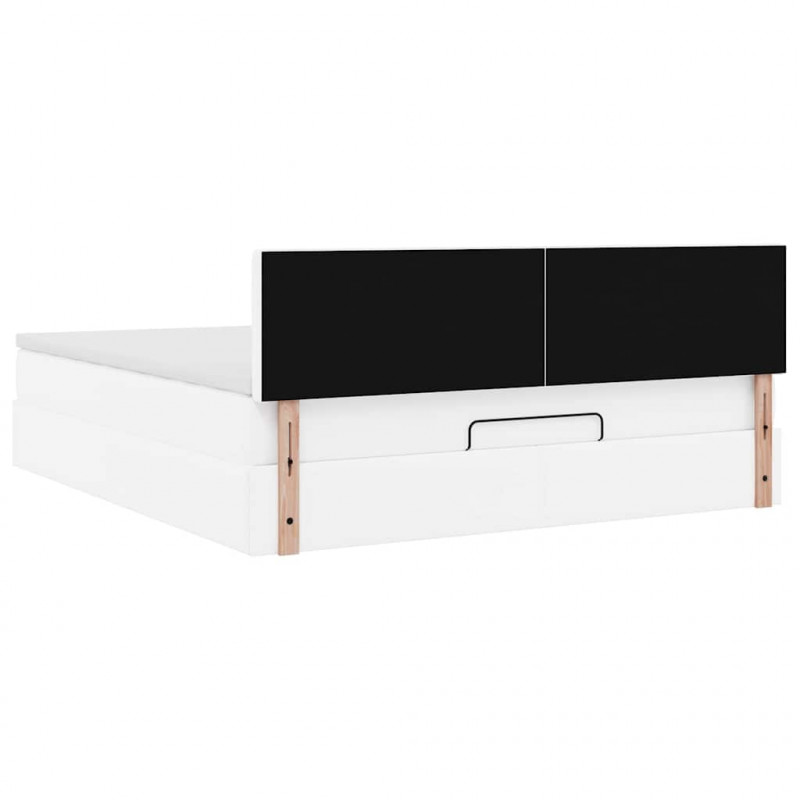 Łóżko otomana z materacami i LED, biała, 180x200cm, ekoskóra