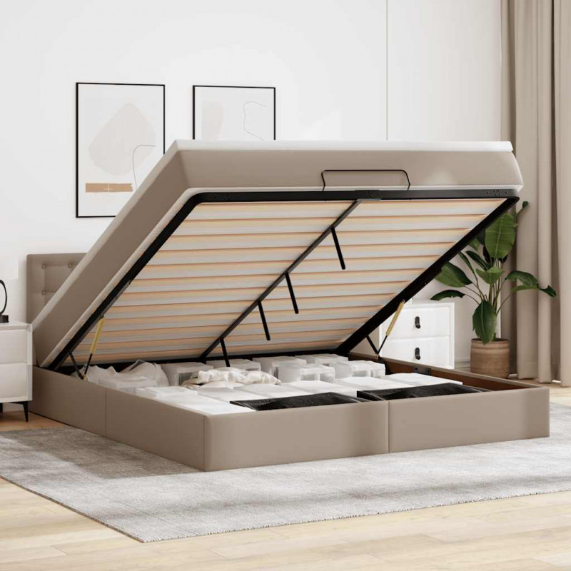 Łóżko otomana z materacami i LED, cappucino, 180x200cm ekoskóra