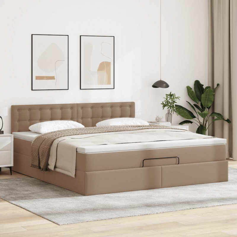 Łóżko otomana z materacami i LED, cappucino, 180x200cm ekoskóra