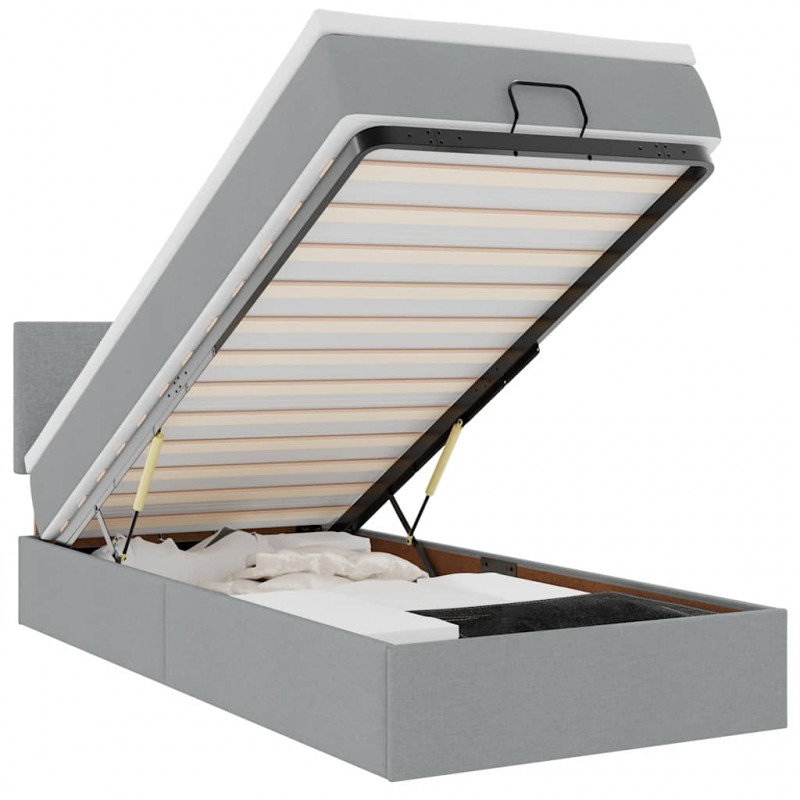 Łóżko Ottoman z materacem i LED, jasnoszary, 80x200cm, tkanina