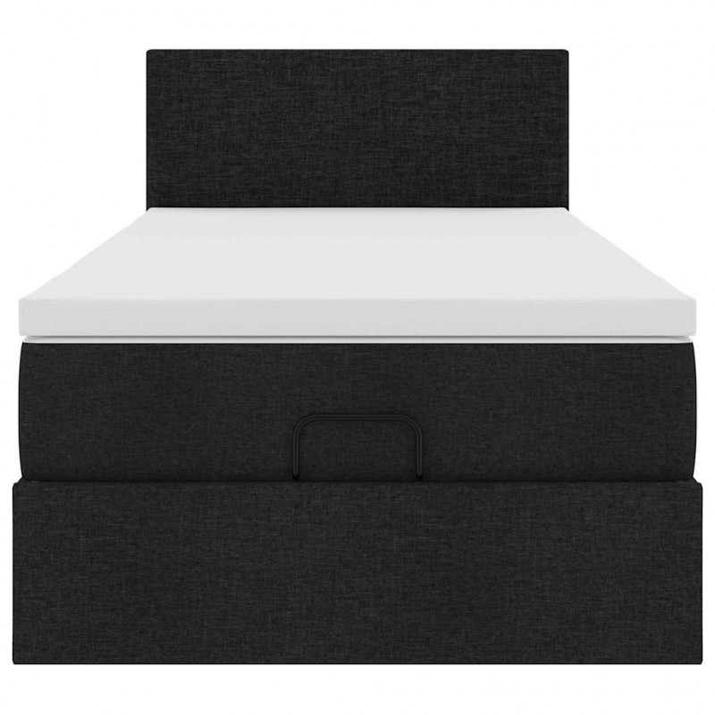 Łóżko Ottoman z materacem i LED, czarny, 80x200cm, tkanina