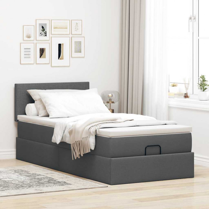 Łóżko otomana z materacem i LED, ciemnoszary, 90x200 cm tkanina