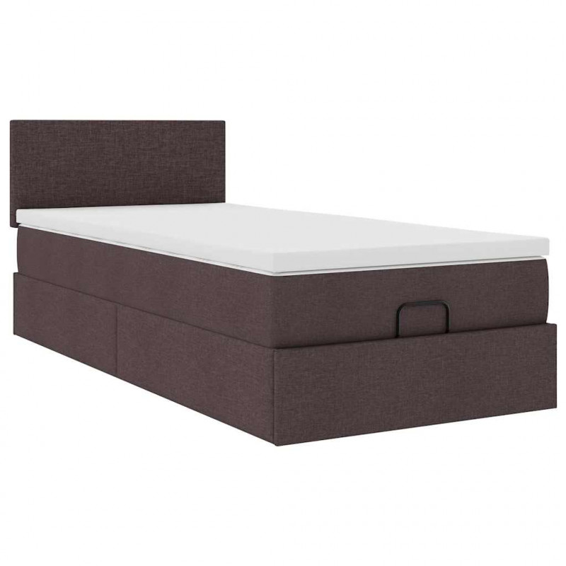 Łóżko otomana z materacem i LED ciemnobrązowy 90x200 cm tkanina
