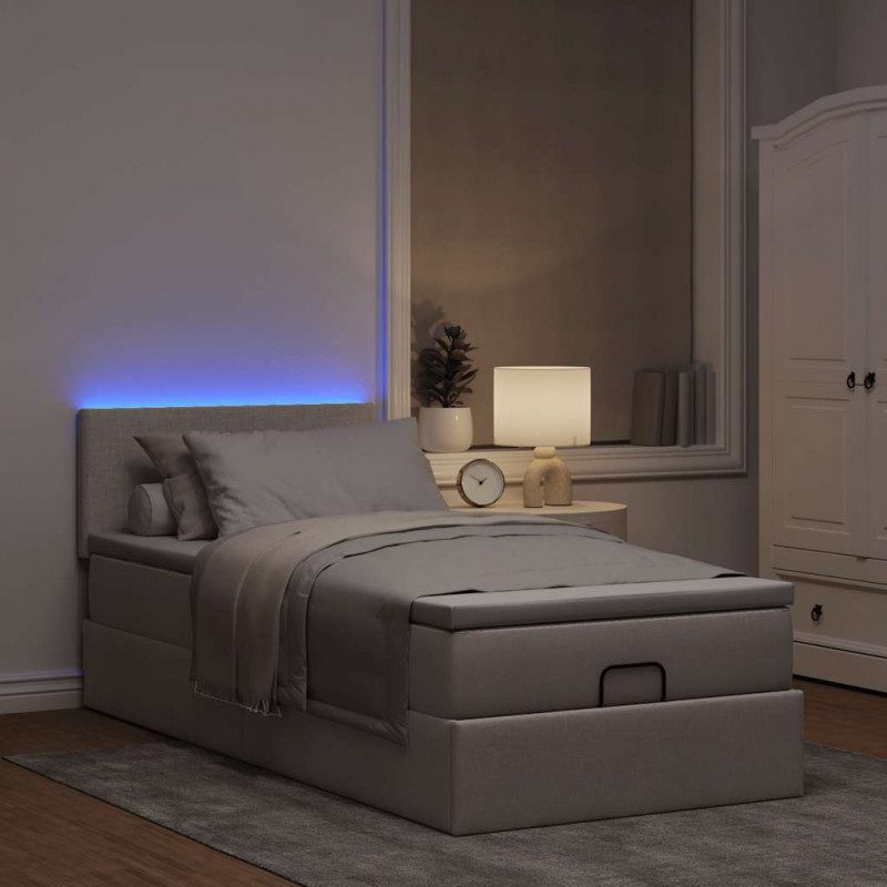 Łóżko otomana z materacem i LED, taupe, 90x200 cm, tkanina