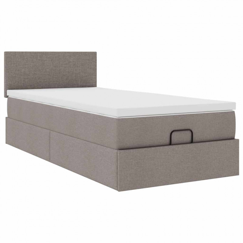 Łóżko otomana z materacem i LED, taupe, 90x200 cm, tkanina