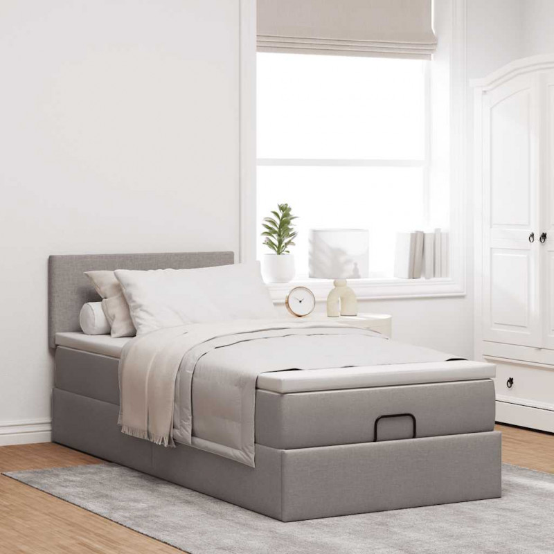 Łóżko otomana z materacem, taupe, 100x200 cm, tkanina