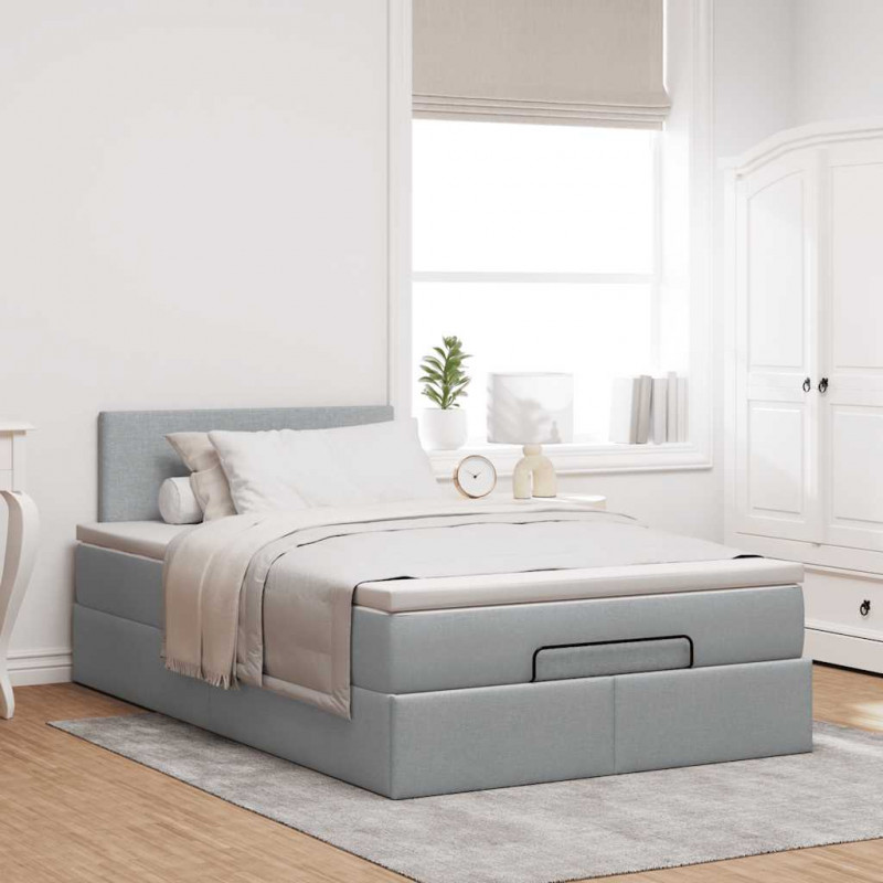 Łóżko otomana z materacem, jasnoszare, 120x190 cm, tkanina
