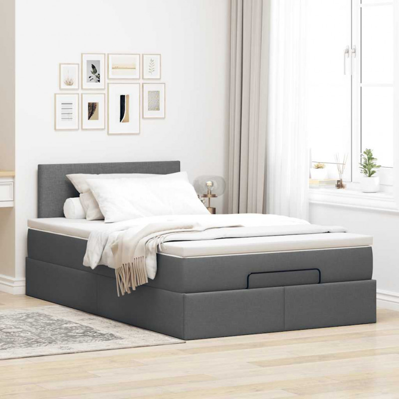 Łóżko otomana z materacem i LED, ciemnoszary, 120x190cm tkanina