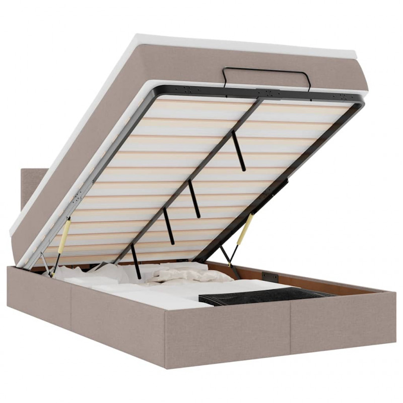 Łóżko otomana z materacem i LED, taupe, 120x190cm, tkanina