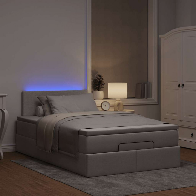 Łóżko otomana z materacem i LED, taupe, 120x190cm, tkanina