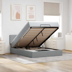 Łóżko Ottoman z materacem i diodami LED Jasnoszary 140x190 cm
