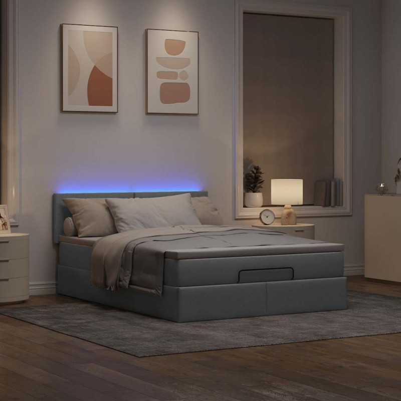 Łóżko Ottoman z materacem i diodami LED Jasnoszary 140x190 cm