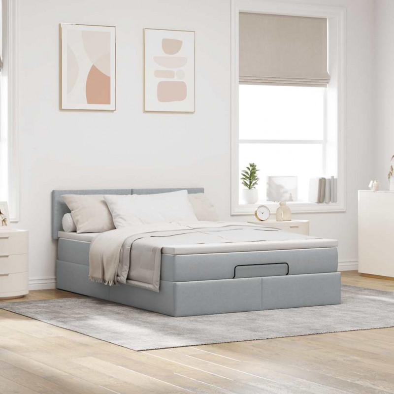 Łóżko Ottoman z materacem i diodami LED Jasnoszary 140x190 cm