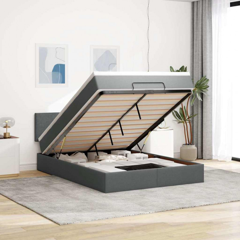 Łóżko Ottoman z materacem i diodami LED Ciemnoszary 140x190 cm