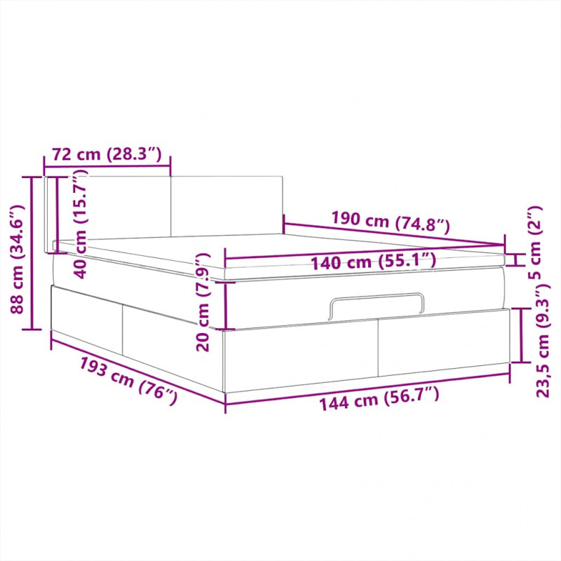 Łóżko Ottoman z materacem i diodami LED Ciemnoszary 140x190 cm
