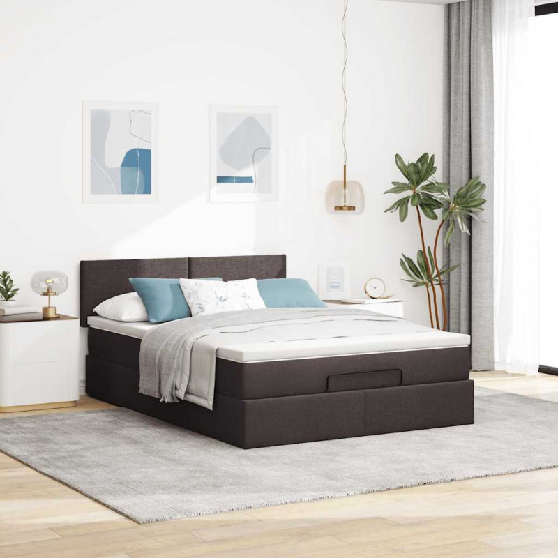 Łóżko otomana z materacem diodami LED ciemnobrązowe 140x190 cm