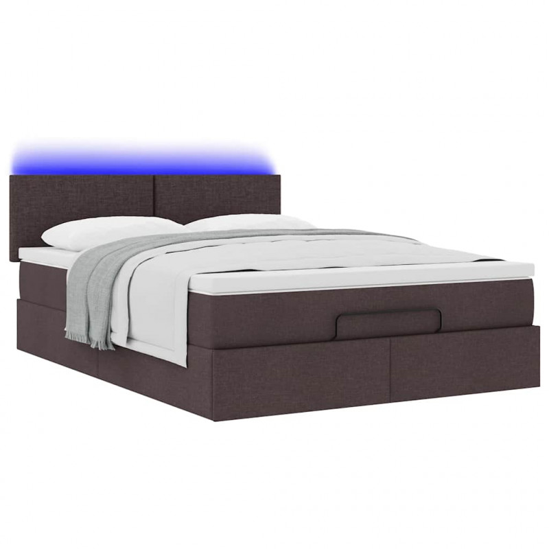 Łóżko otomana z materacem diodami LED ciemnobrązowe 140x190 cm
