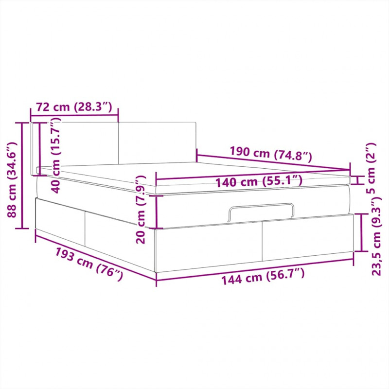 Łóżko otomana z materacem diodami LED ciemnobrązowe 140x190 cm