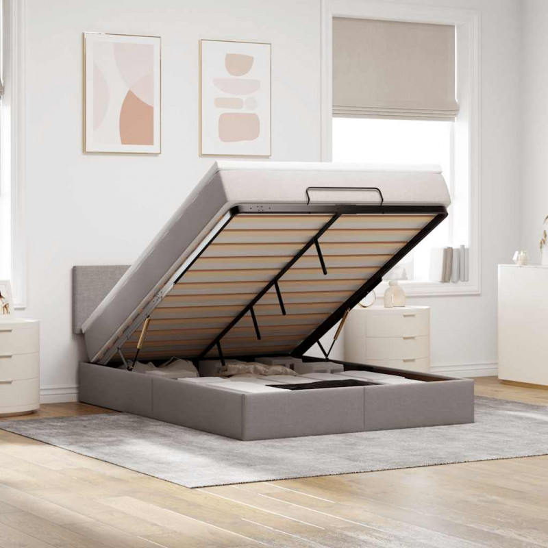 Łóżko otomana z materacem i diodami LED, taupe, 140x190 cm,