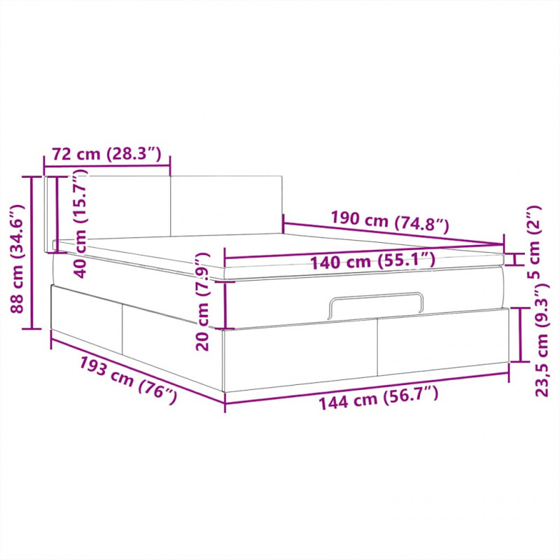 Łóżko otomana z materacem i diodami LED, taupe, 140x190 cm,