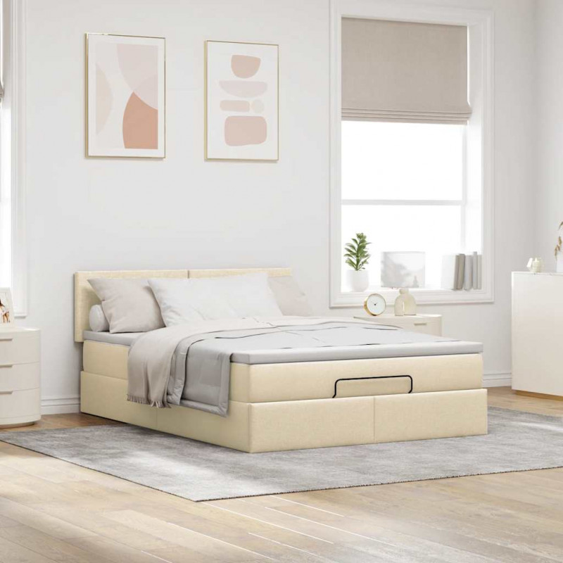 Łóżko Ottoman z materacem i diodami LED kremowe 140x190 cm