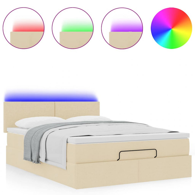 Łóżko Ottoman z materacem i diodami LED kremowe 140x190 cm
