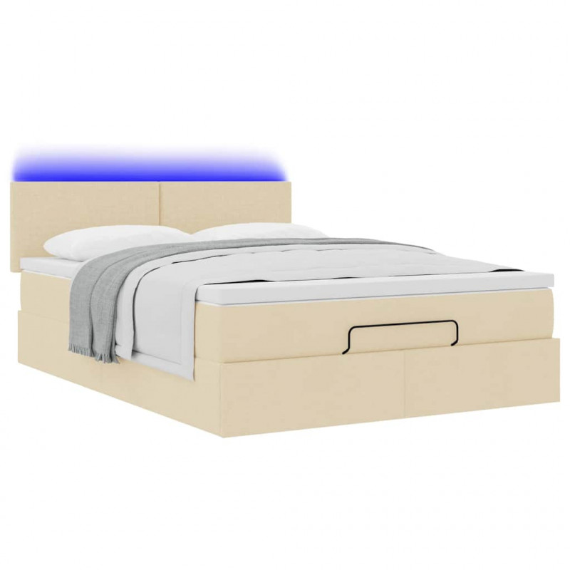 Łóżko Ottoman z materacem i diodami LED kremowe 140x190 cm