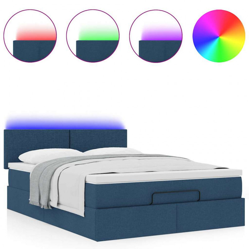 Łóżko Ottoman z materacem i diodami LED Niebieski 140x190 cm