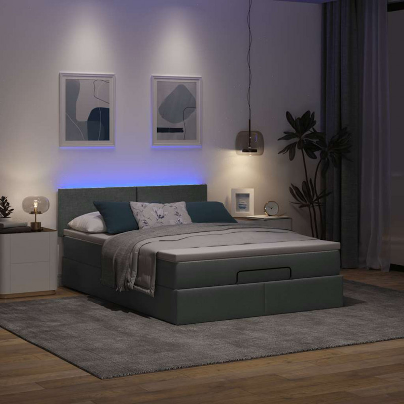 Łóżko otomana z materacem i diodami LED ciemnoszare 140x200 cm