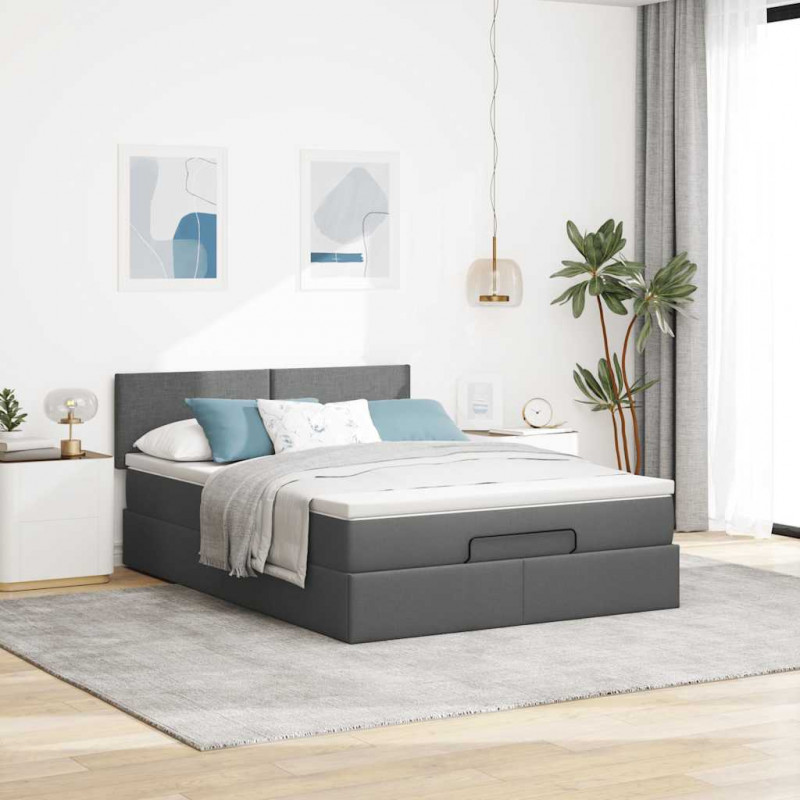 Łóżko otomana z materacem i diodami LED ciemnoszare 140x200 cm