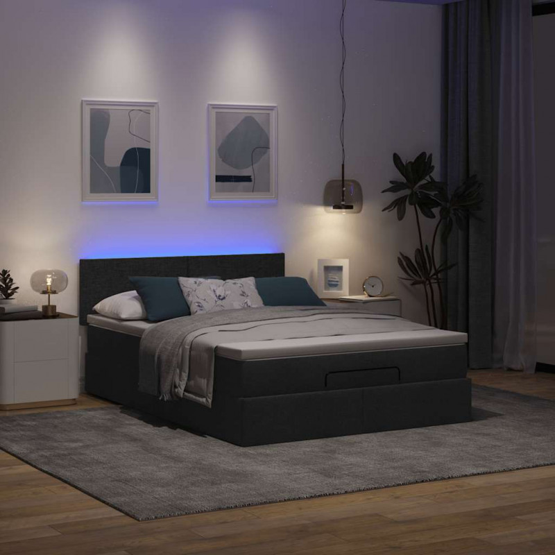 Łóżko otomana z materacem i diodami LED Czarny 140x200 cm