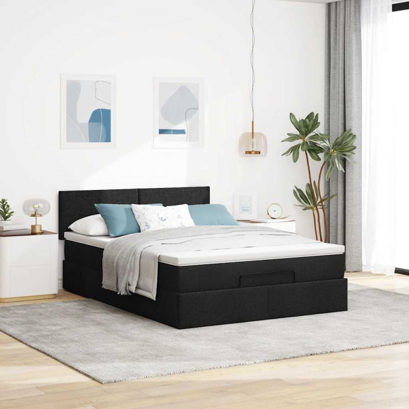 Łóżko otomana z materacem i diodami LED Czarny 140x200 cm