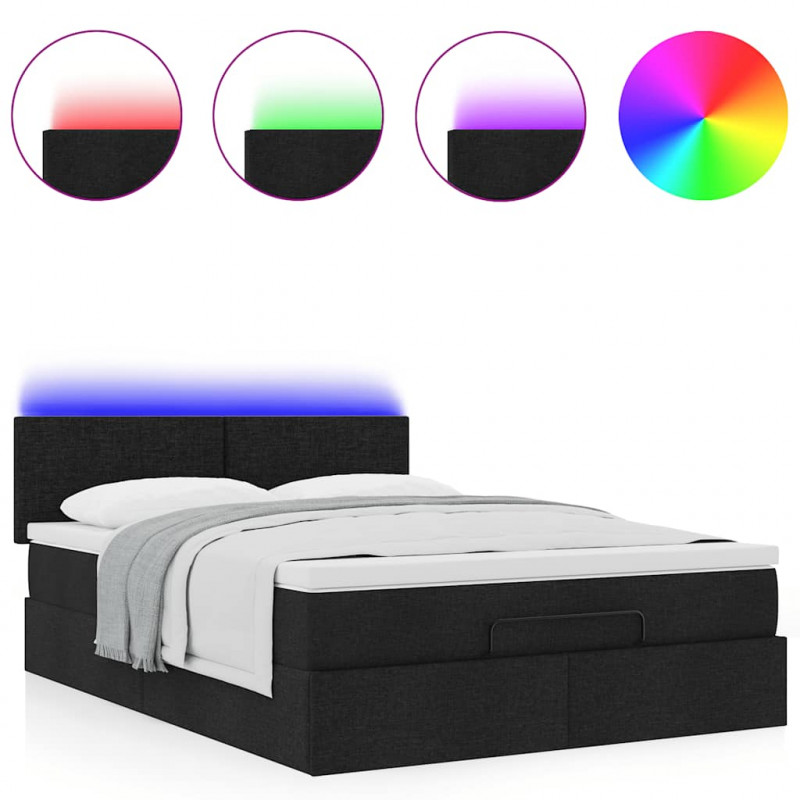 Łóżko otomana z materacem i diodami LED Czarny 140x200 cm