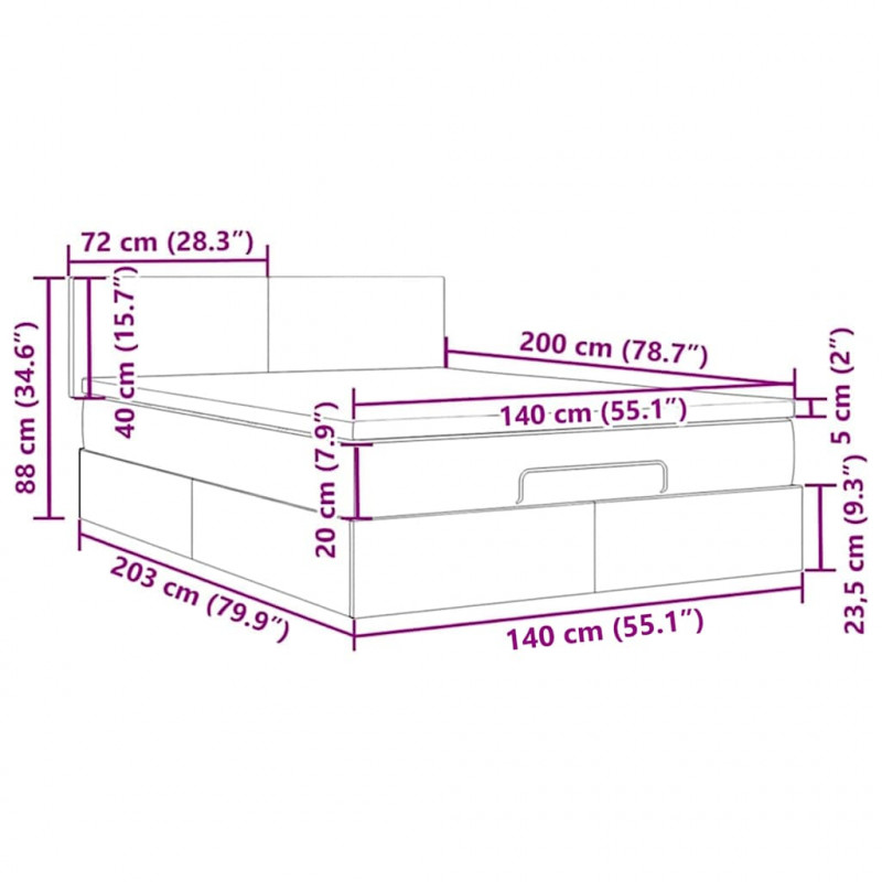 Łóżko otomana z materacem i diodami LED Czarny 140x200 cm
