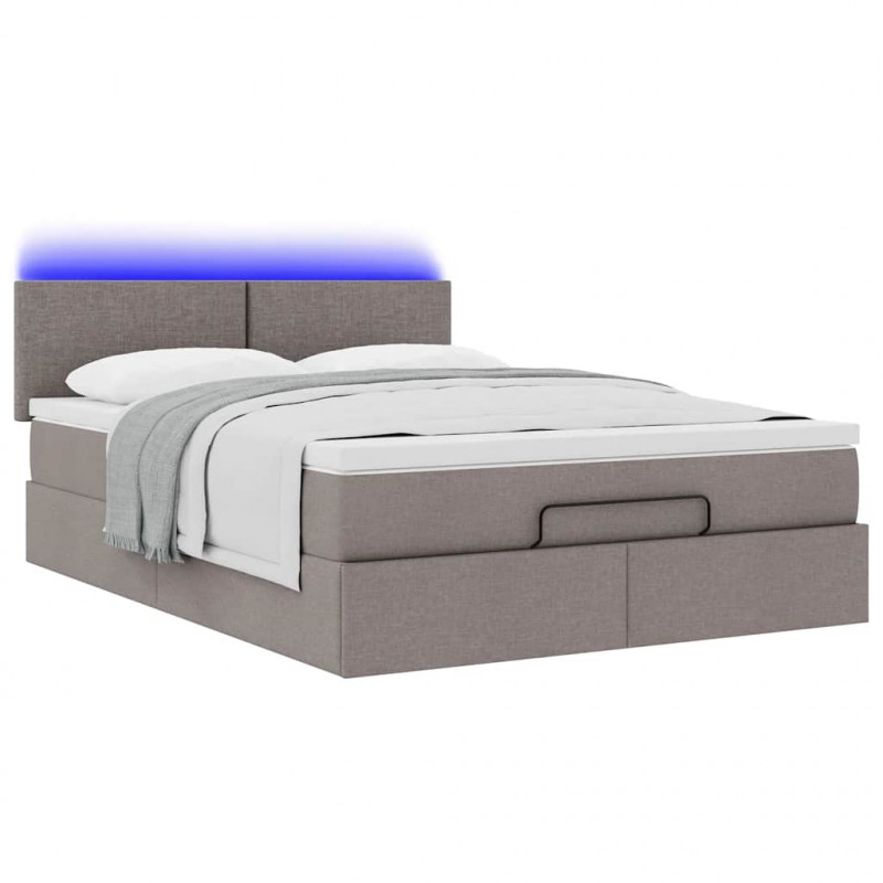 Łóżko otomana z materacem i diodami LED Taupe 140x200 cm