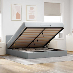 Łóżko Ottoman z materacem i LED, jasnoszary, 180x200cm, tkanina