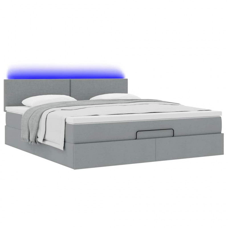 Łóżko Ottoman z materacem i LED, jasnoszary, 180x200cm, tkanina