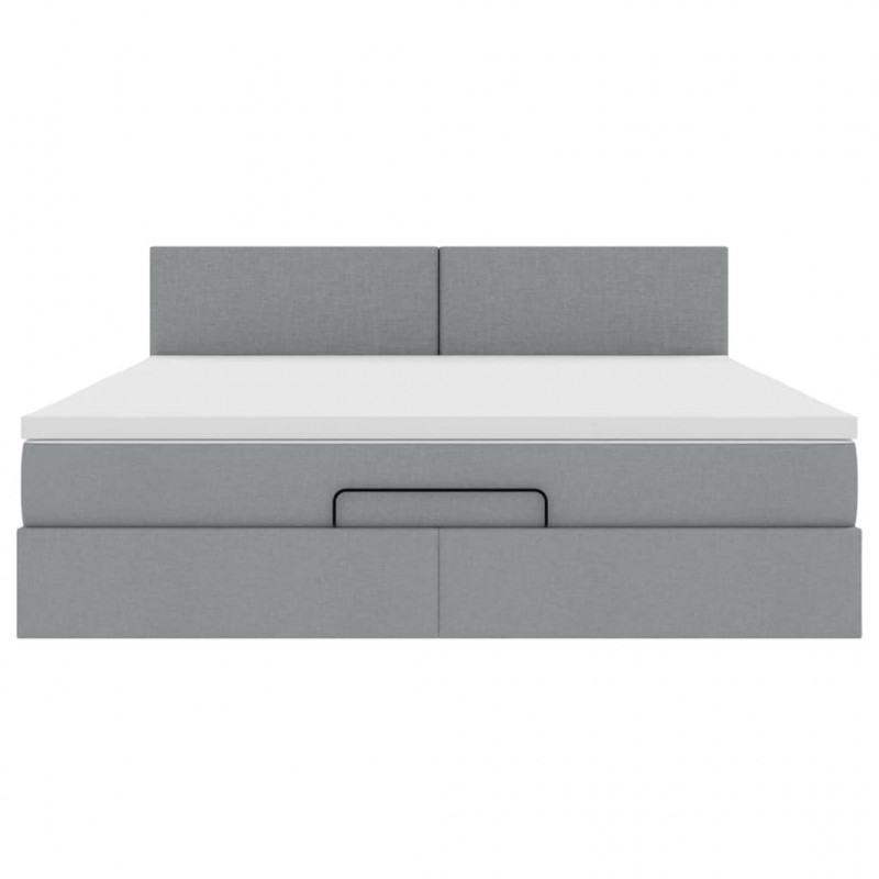 Łóżko Ottoman z materacem i LED, jasnoszary, 180x200cm, tkanina