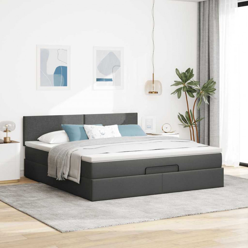 Łóżko Ottoman z materacem i LED, ciemnoszary, 180x200cm tkanina