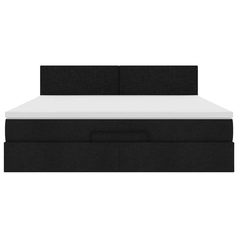 Łóżko Ottoman z materacem i LED, czarny, 180x200cm, tkanina